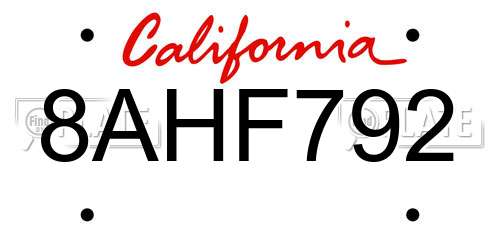 8AHF792 California License Plate