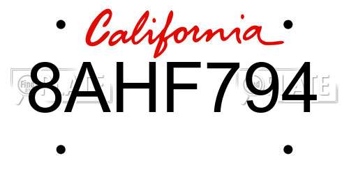 8AHF794 California License Plate