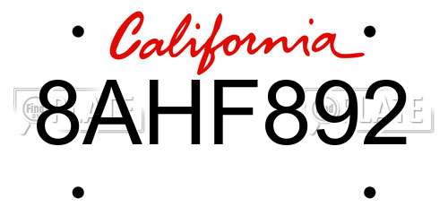 8AHF892 California License Plate
