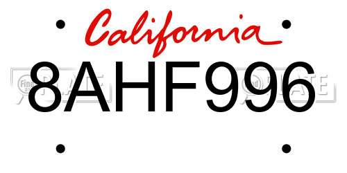8AHF996 California License Plate