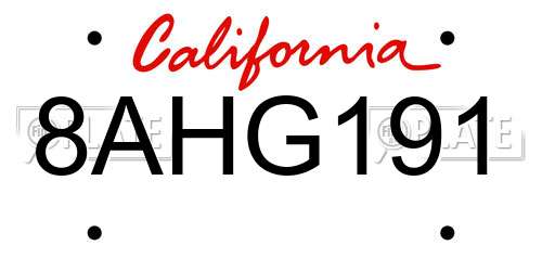 8AHG191 California License Plate