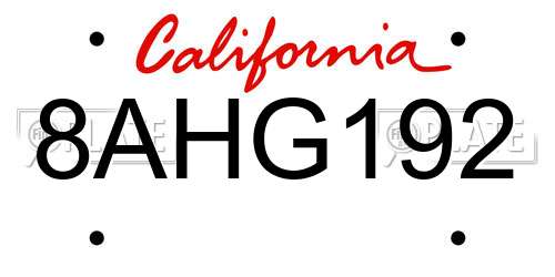 8AHG192 California License Plate