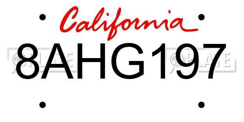 8AHG197 California License Plate
