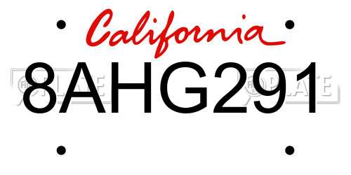 8AHG291 California License Plate