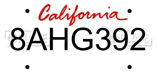 8AHG392 California License Plate
