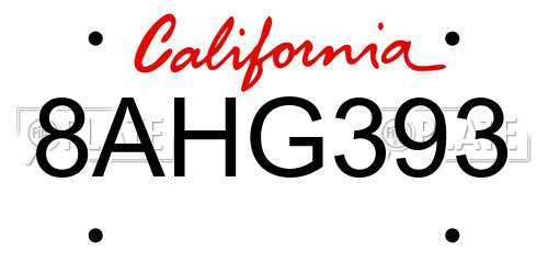 8AHG393 California License Plate
