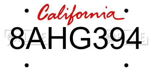 8AHG394 California License Plate