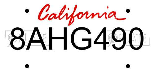 8AHG490 California License Plate