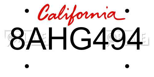 8AHG494 California License Plate