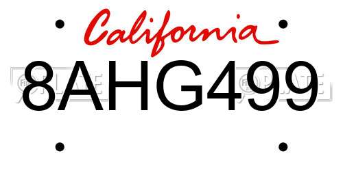 8AHG499 California License Plate