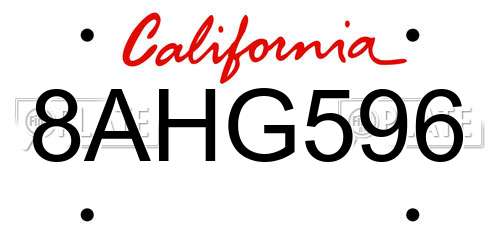 8AHG596 California License Plate