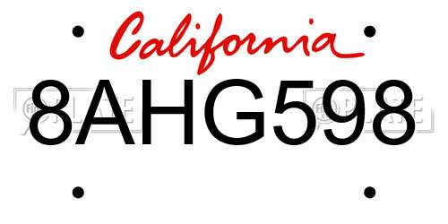 8AHG598 California License Plate