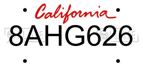 8AHG626 California License Plate