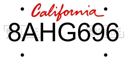8AHG696 California License Plate