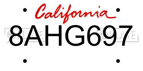 8AHG697 California License Plate