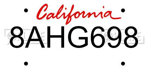 8AHG698 California License Plate