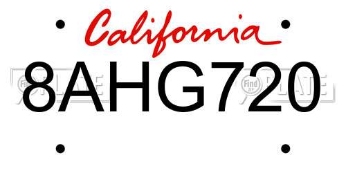 8AHG720 California License Plate