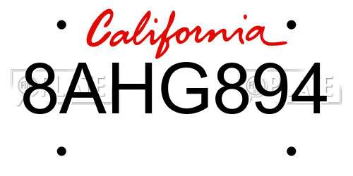 8AHG894 California License Plate