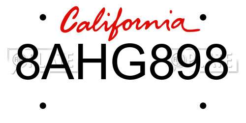 8AHG898 California License Plate