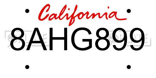 8AHG899 California License Plate