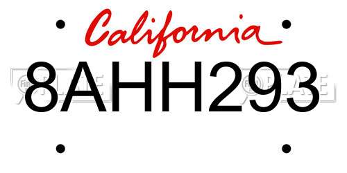 8AHH293 California License Plate