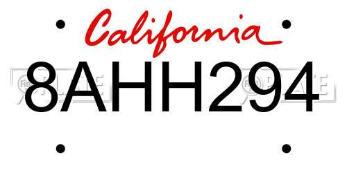 8AHH294 California License Plate