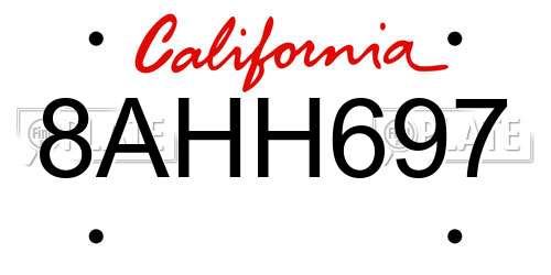 8AHH697 California License Plate