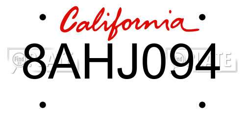 8AHJ094 California License Plate