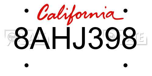 8AHJ398 California License Plate