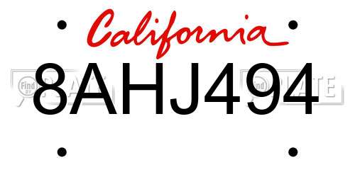 8AHJ494 California License Plate