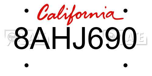 8AHJ690 California License Plate