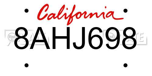 8AHJ698 California License Plate