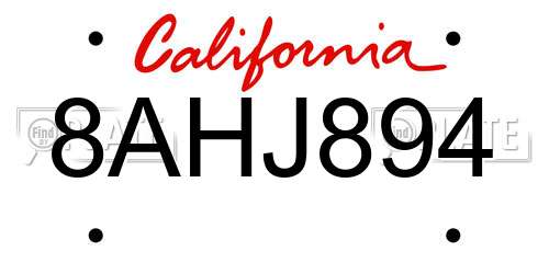 8AHJ894 California License Plate
