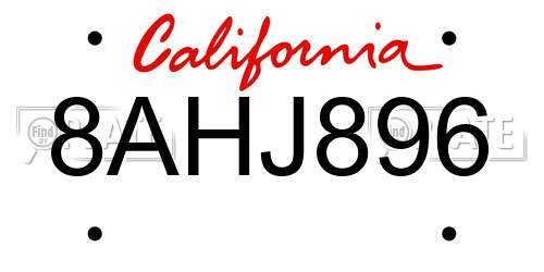 8AHJ896 California License Plate