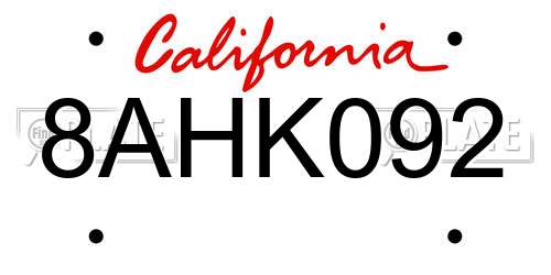 8AHK092 California License Plate