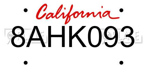 8AHK093 California License Plate
