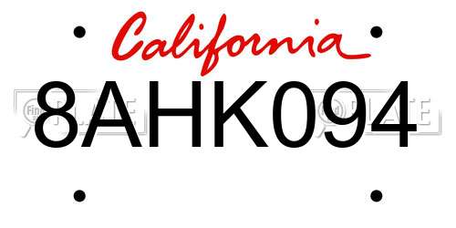 8AHK094 California License Plate
