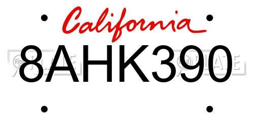 8AHK390 California License Plate