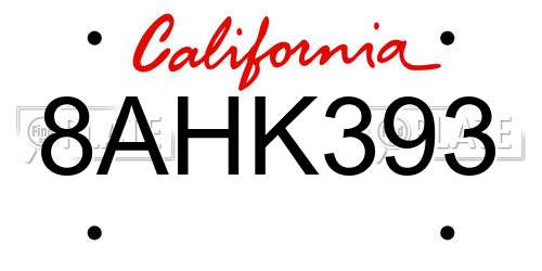 8AHK393 California License Plate