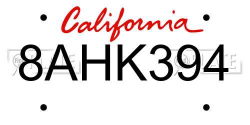8AHK394 California License Plate