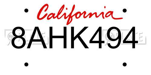 8AHK494 California License Plate