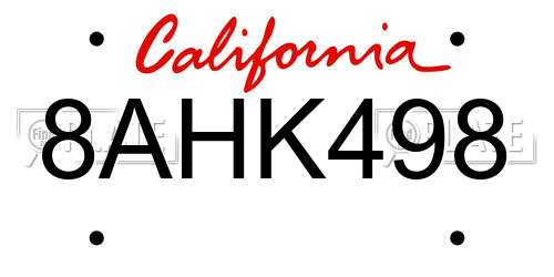 8AHK498 California License Plate