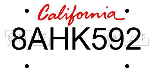 8AHK592 California License Plate