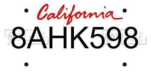 8AHK598 California License Plate