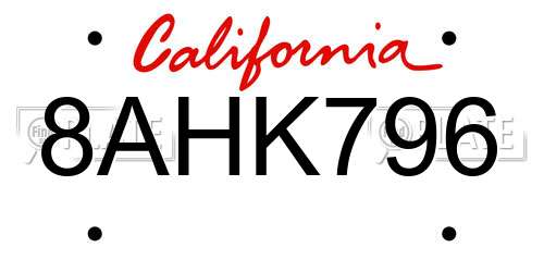 8AHK796 California License Plate