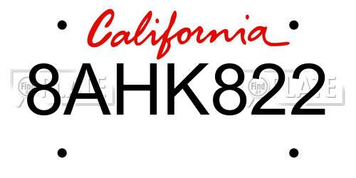 8AHK822 California License Plate