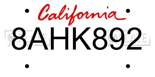 8AHK892 California License Plate