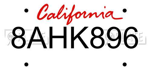 8AHK896 California License Plate