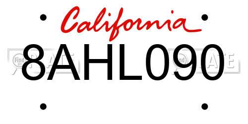 8AHL090 California License Plate