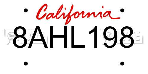 8AHL198 California License Plate